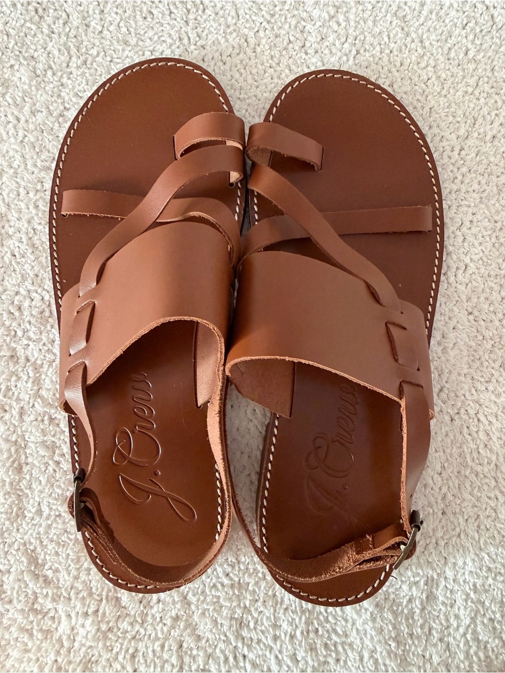 J. Crew Tan Leather Strappy Slide Sandals